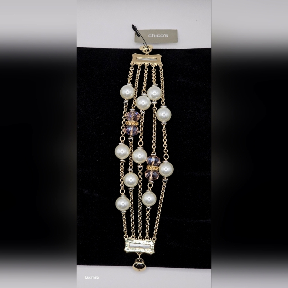 CHICO'S Emma Mag Faux Pearl and Light Pink Glass Bracelet W/ Magnetic Closure‎ - Picture 5 of 13